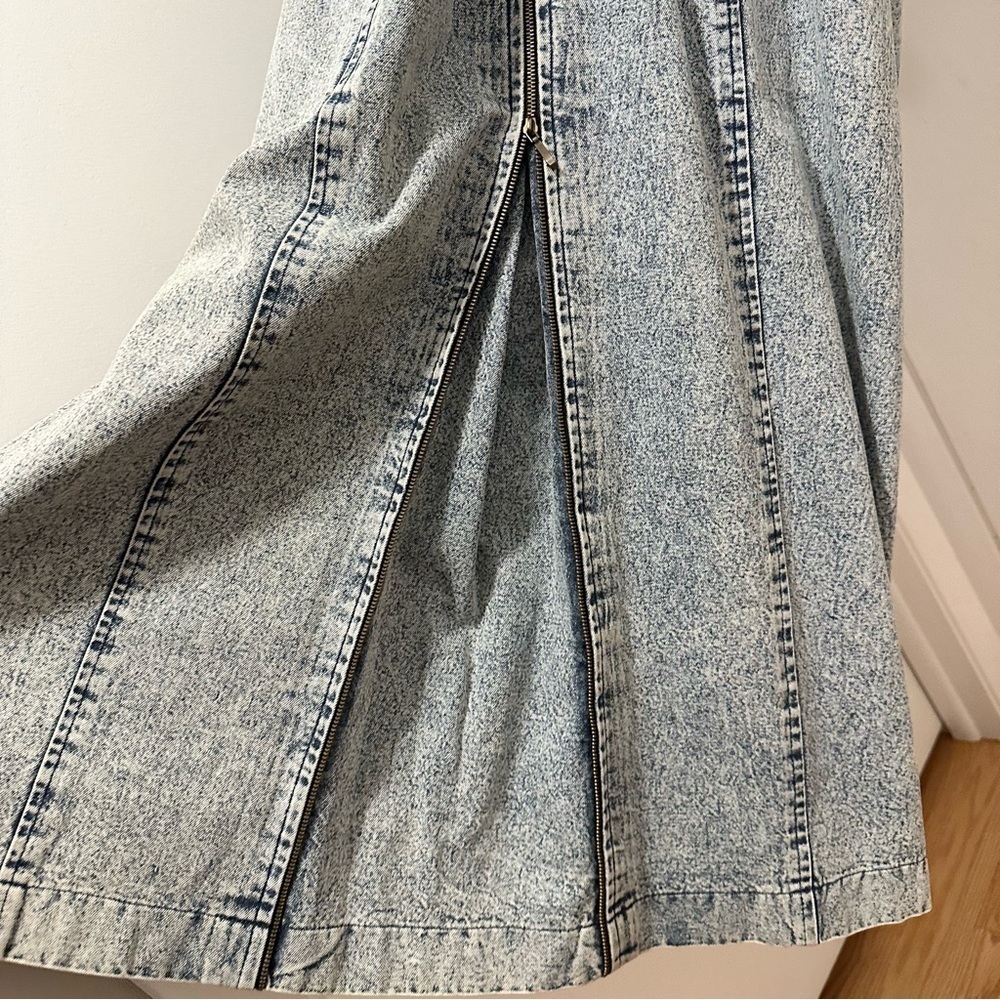 Vintage 80s Handmade KAZU Designs Long Denim Dress XL Beaded Embellished Zip - Picture 5 of 13